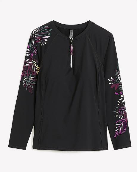 Maillot dermoprotecteur noir à manches longues avec soutien-gorge intégré