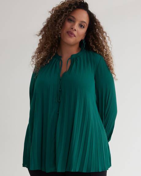 Blouse boutonnée au fini soyeux plissé, tissu responsable