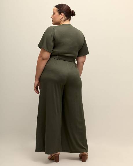 Wide-Leg Jumpsuit with Flutter Sleeves - Addition Elle