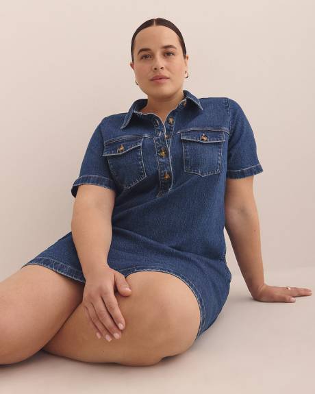 Denim Shirt Dress with Pockets