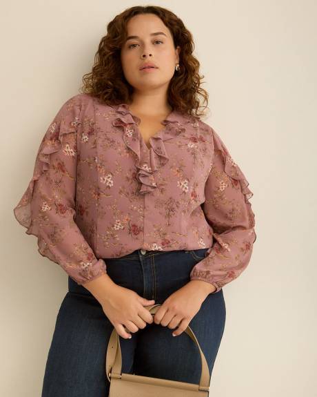 Floral Ruffled Swing Fashion Blouse - Addition Elle
