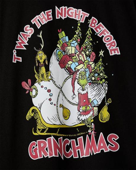 Black Crewneck Sweatshirt with Grinch Print