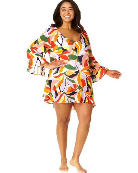 Tropical Bell-Sleeve V-Neck Tunic Cover-Up - Anne Cole