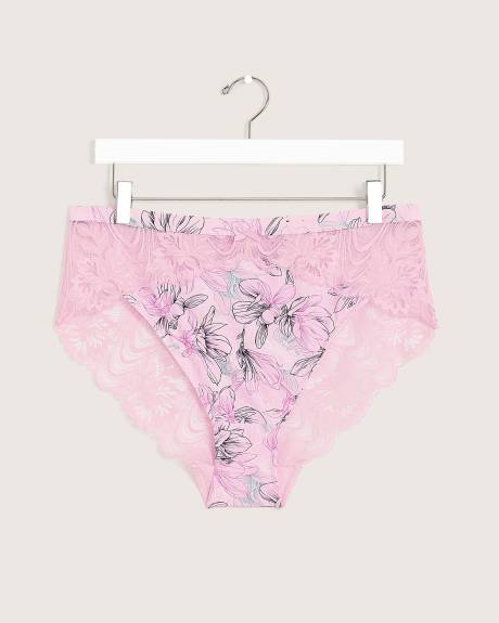 Culotte échancrée en microfibre avec imprimé floral et dentelle - Déesse Collection