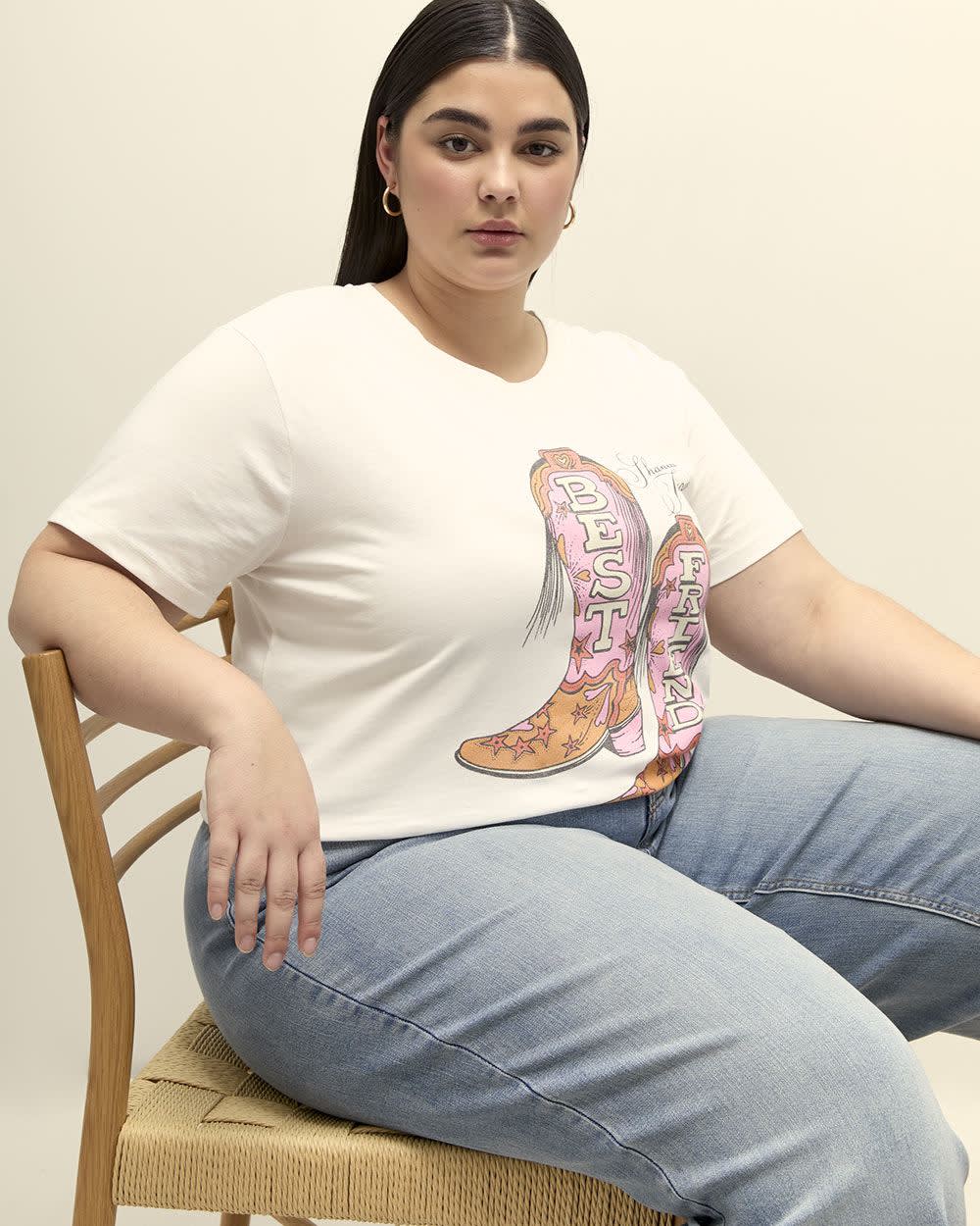 T-shirt blanc à manches courtes avec imprimé des meilleurs amis