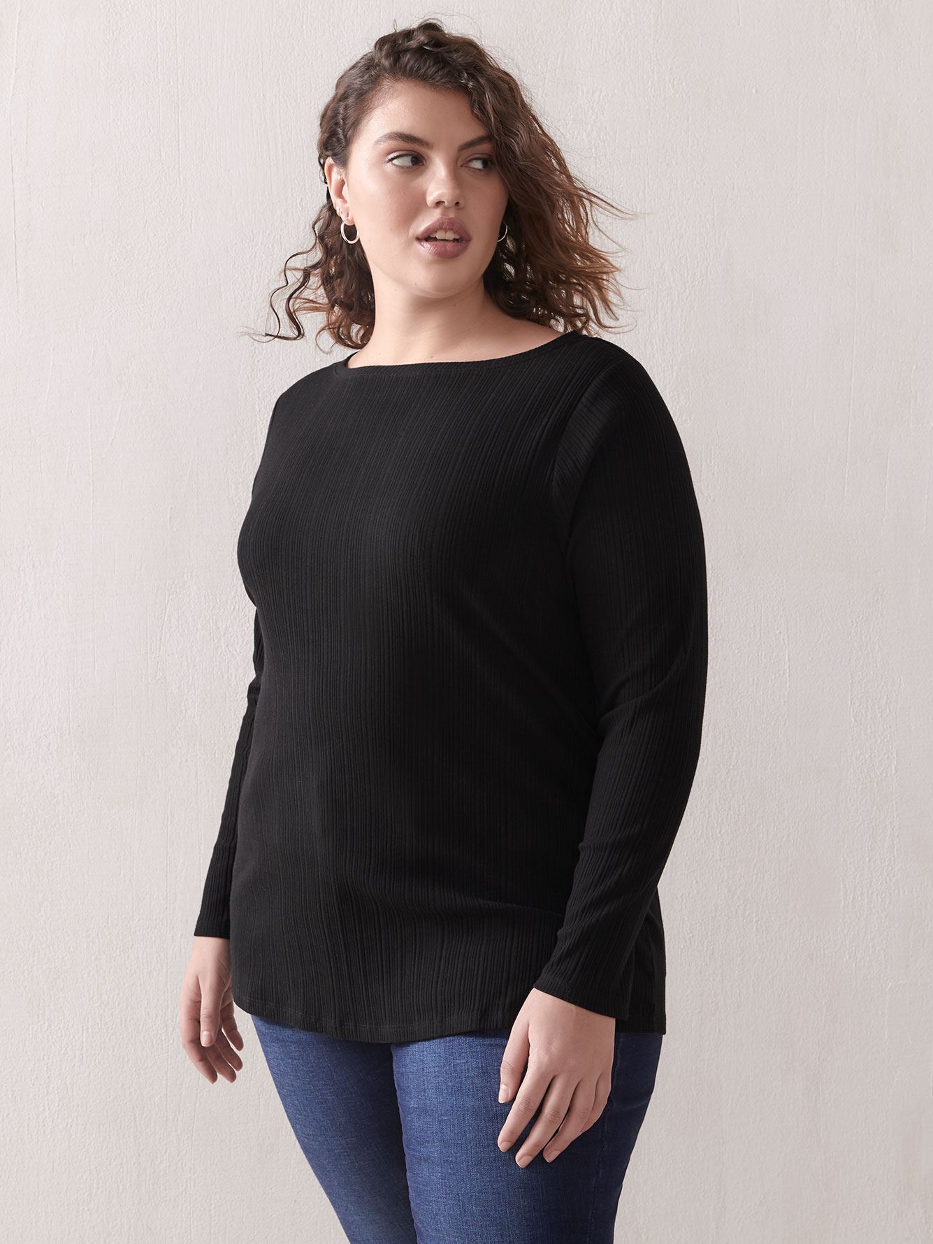 Ribbed Crew-Neck Top - Addition Elle | Penningtons