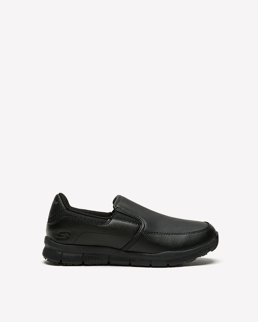 Penningtons Wide Width Black Faux Leather Nampa Annod Work Shoe Skechers Black 9W