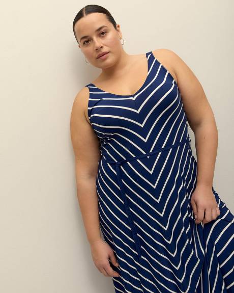 Responsible, Sleeveless Striped Flared Maxi Dress with Belt