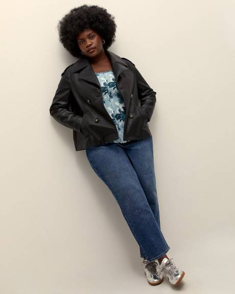 Faux-Leather Double-Breasted Short Coat - Addition Elle