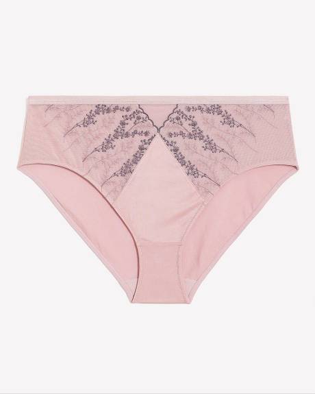 Lilac Satin High-Cut Brief with Lace Embroidery - Déesse Collection