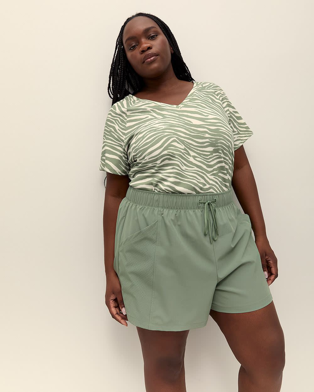 Green Zebra-Print V-Neck Short-Sleeve T-Shirt - Active Zone