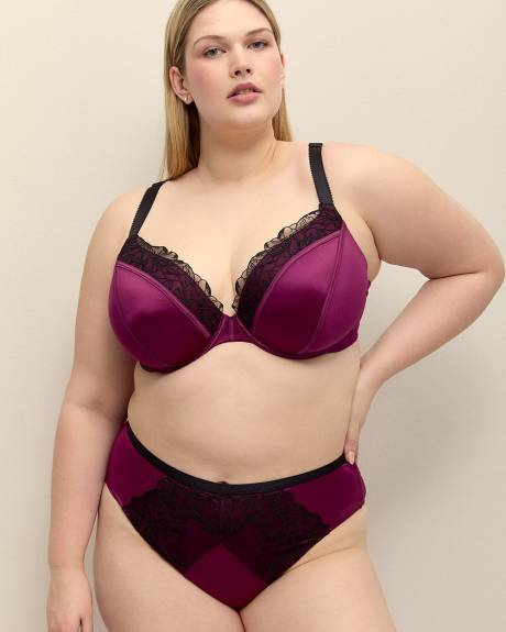 Underwire Padded Plunge Satin Bra with Embroidered Trims - Déesse Collection