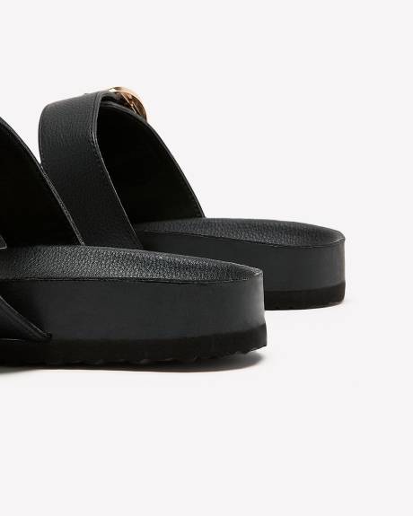 Extra Wide Width, Black Double-Strap Sandal with Wide Buckle
