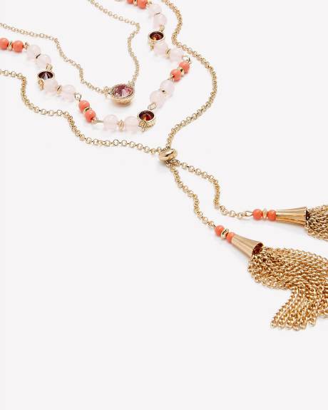 Long Multi-Chain Necklace with Beads and Tassels