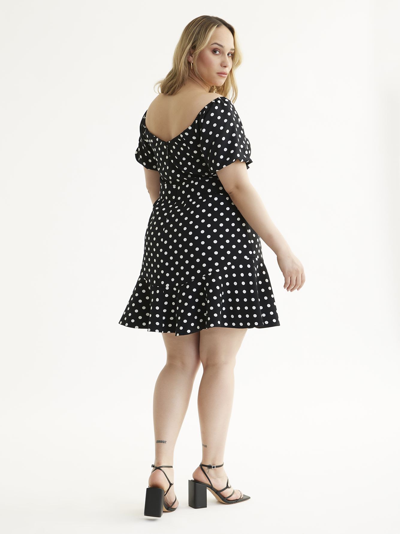 Black & White Polka Dot Print Emma Dress - City Chic