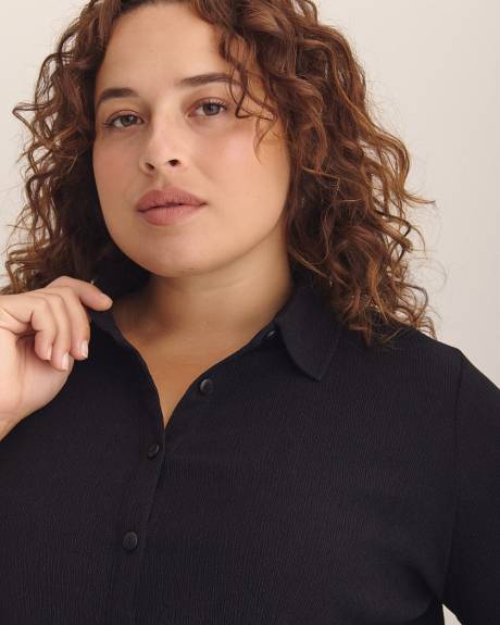 Dark Buttoned-Down Textured Knit Shirt