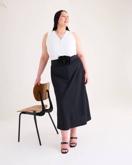 Black Textured Knit Midi Skirt