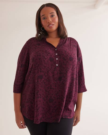 Buttoned Split Neck Woven Tunic