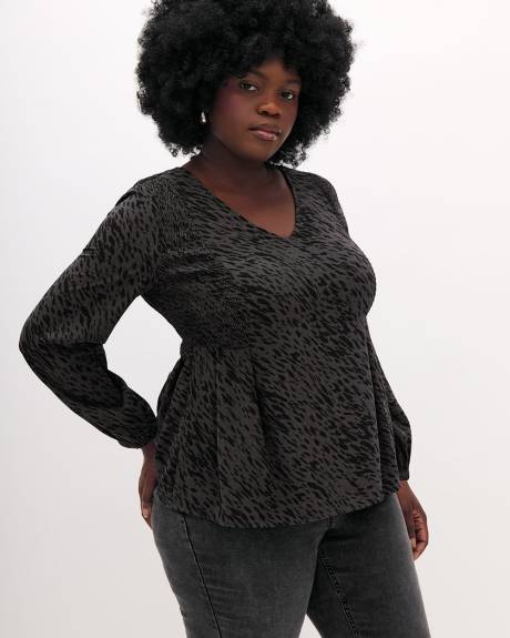 Fit and Flare Blouse with Smocking at Side - Addition Elle