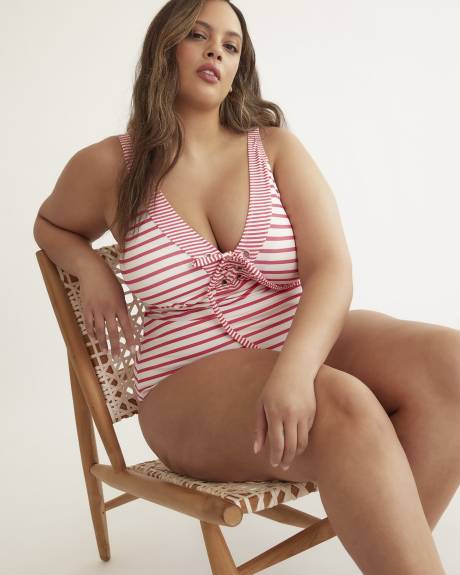 Striped V-Neck Lace-Up Tankini Top