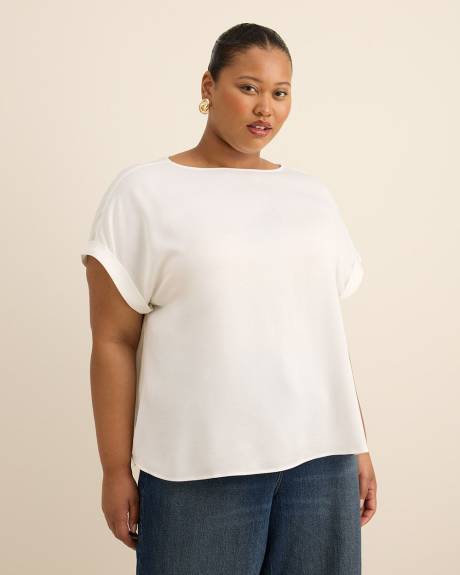 Satin Boat-Neck T-Shirt Blouse