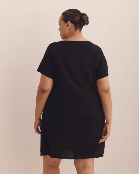 Textured Knit Short-Sleeve Sleepshirt with Lettuce Edge - ti Voglio