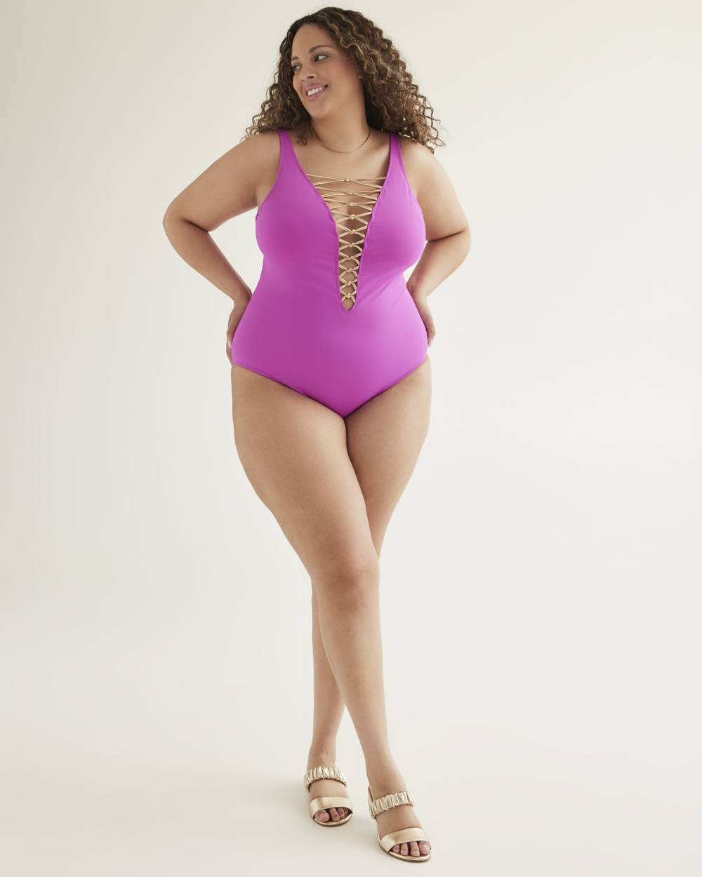 Purple Lace-Down One-Piece Swimsuit - BLEU Rod Beattie