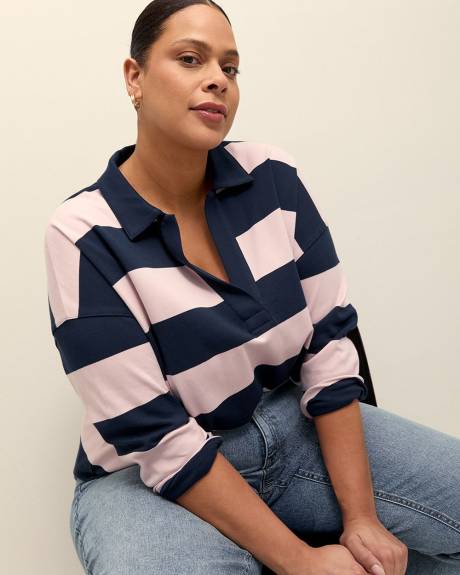 Cotton Striped Polo Sweatshirt
