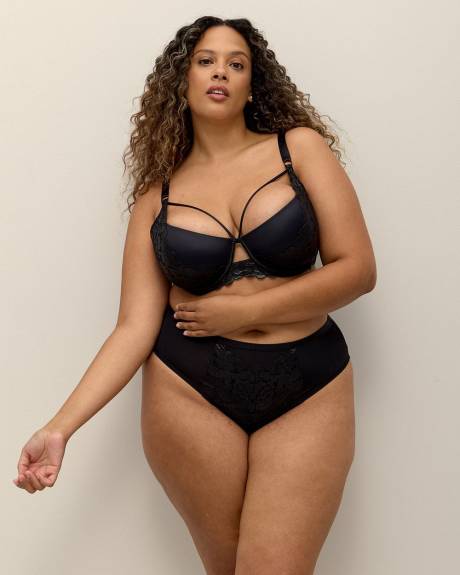 Soutien-gorge balconnet noir avec dentelle scintillante - Déesse Collection