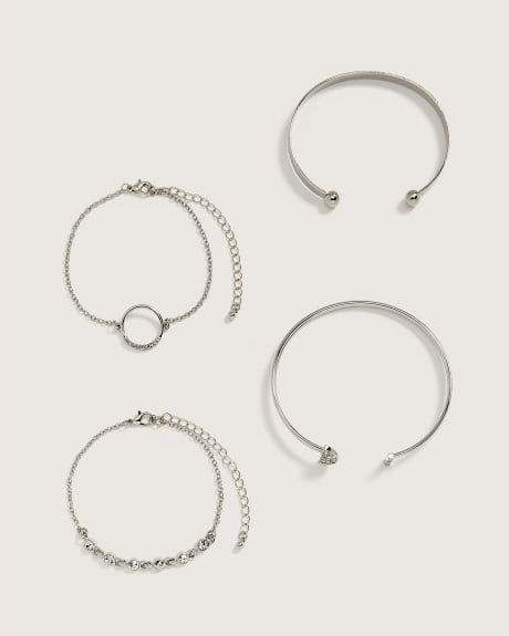 Assorted Cuff and Chain Bracelets, Set of 4