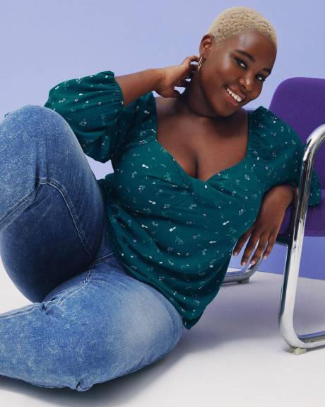 Printed Blouse with Long Balloon Sleeves