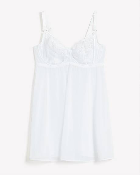 Nuisette blanche en dentelle et maille - Déesse Collection