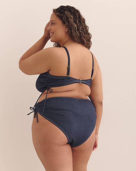 Dark Blue Louise Bandeau Bikini Top with Drawstrings - Nana The Brand