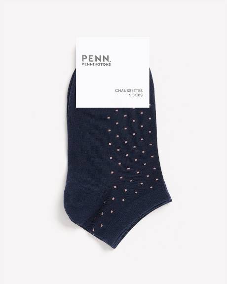 Chaussettes courtes bleues avec micro pois roses