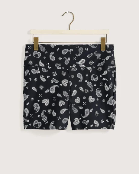 Short Swim Shorts with Paisley Print