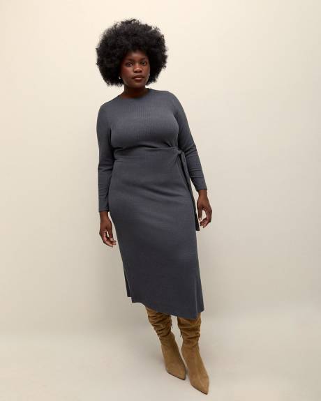 Long-Sleeve Knotted Midi Dress - Addition Elle