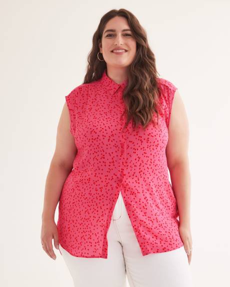 Printed Buttoned-Down Sleeveless Tunic Shirt