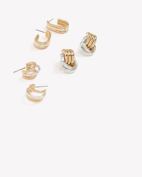 Petits anneaux d'oreilles à deux tons, ens. de 3