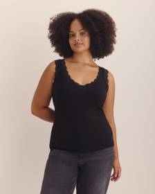 Camisole côtelée à col en V avec dentelle - Addition Elle