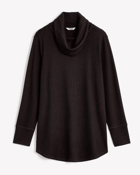 Waffle Knit Tunic with Cowl Neck