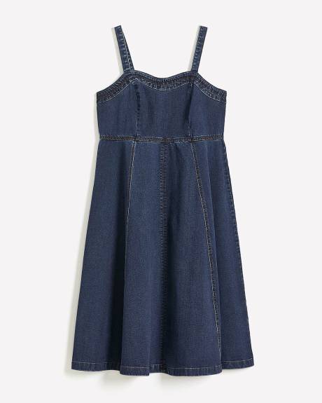 Denim Sleeveless Flared Heart-Shaped Midi Dress - Addition Elle