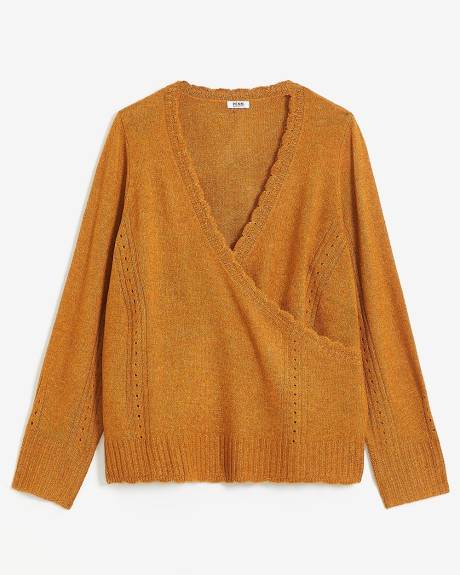 Wrap-Front Sweater with Scalloped Hem