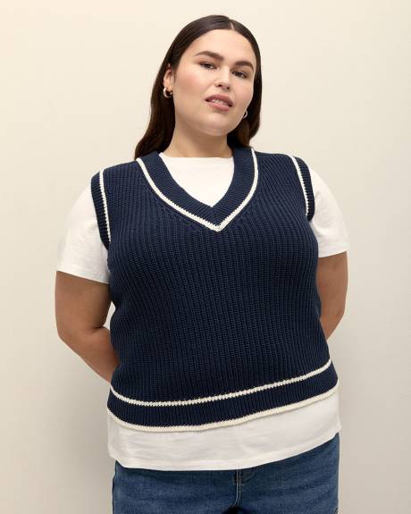 Cotton Blend V-Neck Preppy Vest