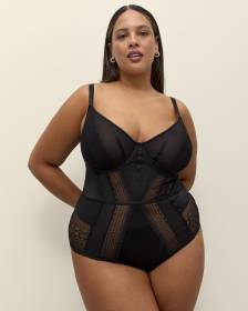 Maillot de corps cheeky noir en maille non doublé, avec armatures - Déesse Collection