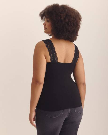 Camisole côtelée à col en V avec dentelle - Addition Elle