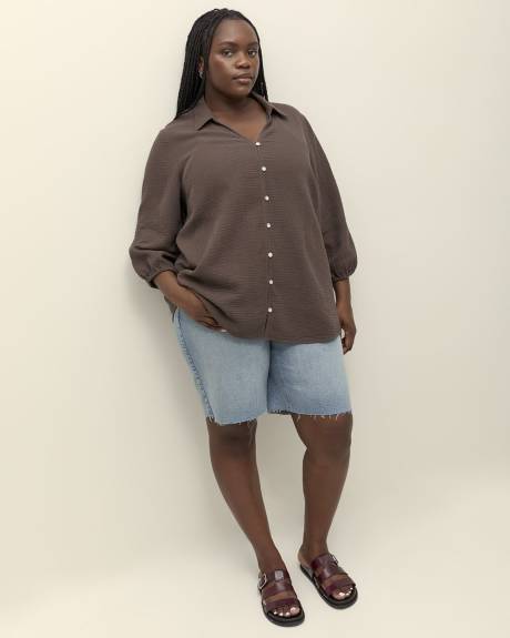 Buttoned Down Shirt with 3/4 Balloon Sleeves