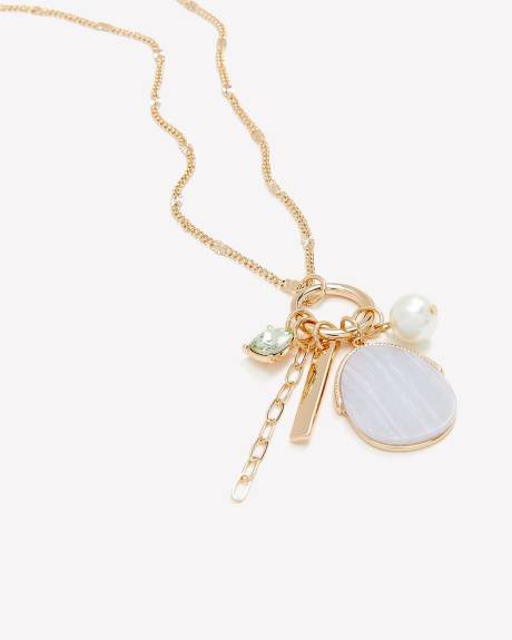 Long Golden Necklace with Multiple Pendants
