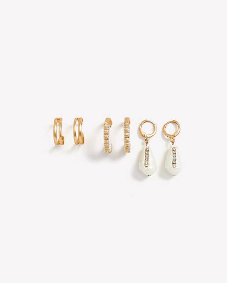 Assorted Small Hoop Earrings with Seashell, Set of 3