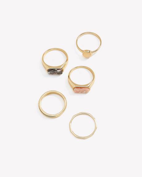 Golden Rings with Stones, Set of 5