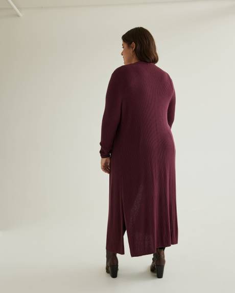 Long Ribbed Open Cardigan
